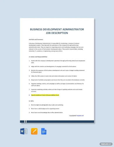 business development administrator job description template