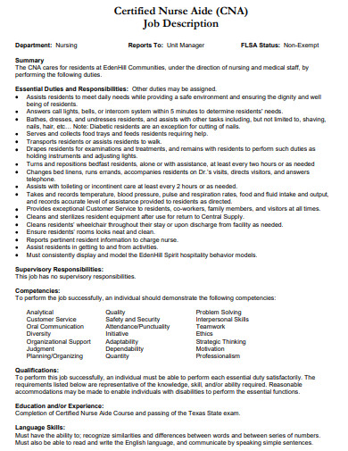 cna job description for resume