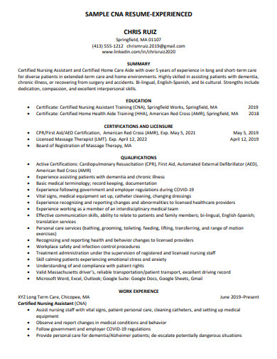 16 Cna Resume Examples In Pdf Ms Word Apple Pages Doc Examples