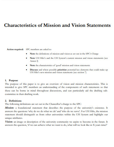 characteristics of vision and mission statement