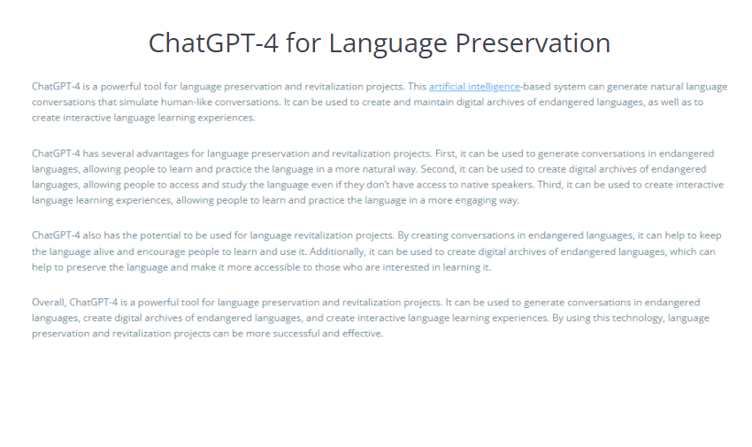 chatgpt on providing language preservation advocacy