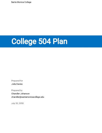 college 504 plan template