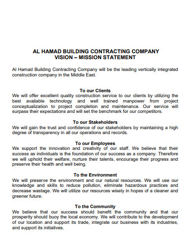 contracting company mission statement