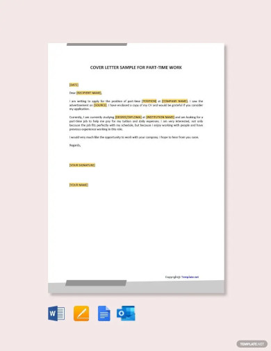 cover letter sample for part time work template