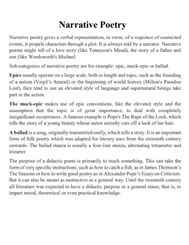 17+ Narrative Poetry - Examples, PDF | Examples