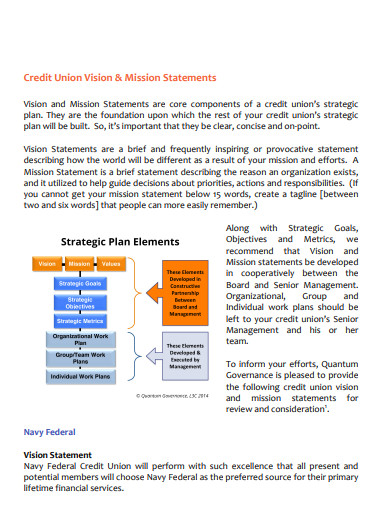 credit union vision and mission statement