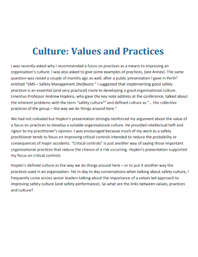 culture values and practices