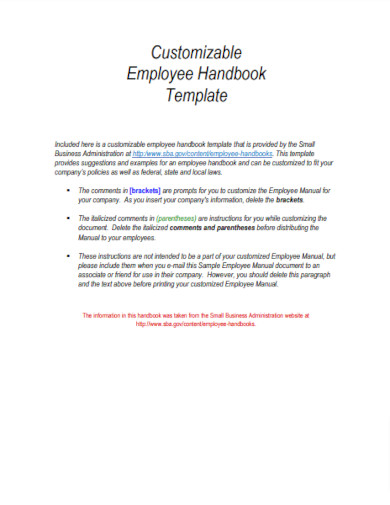 customizable employee handbook template