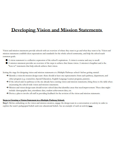 developing vision and mission statement