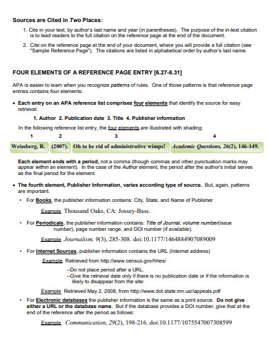 elements for apa 7 reference page