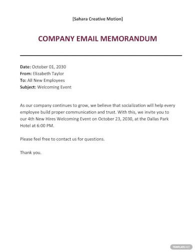 Email Memo Format Template1