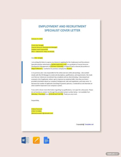 employment and recruitment specialist cover letter