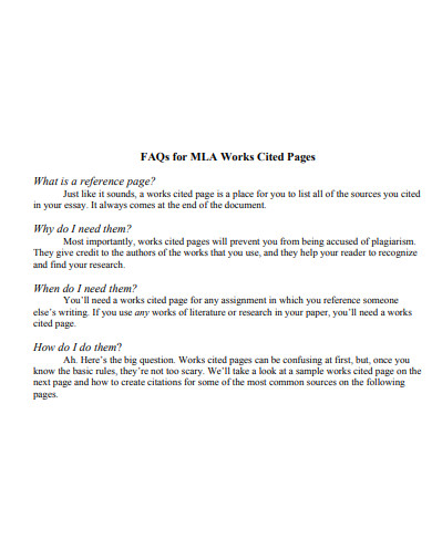 faqs for mla works cited page