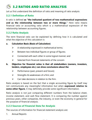 financial performance ratio analysis report
