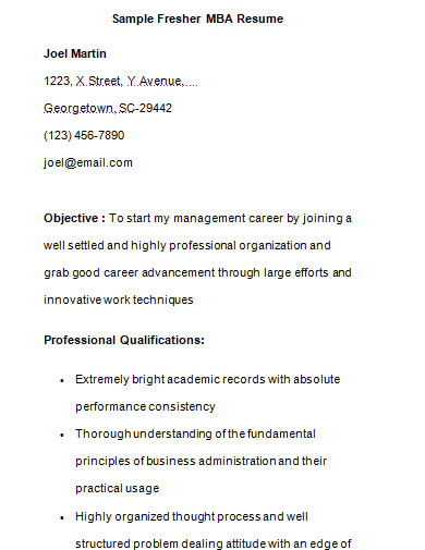 first job resume for mba