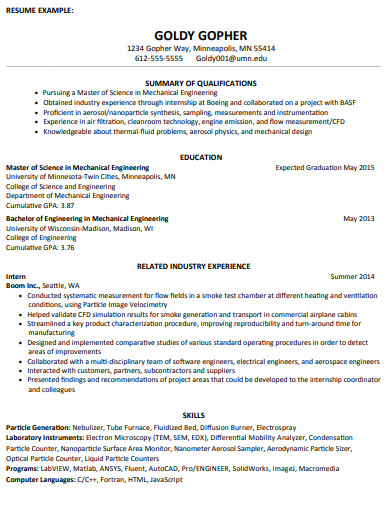first year engineering resume