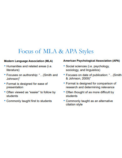 focus of apa vs mla style format