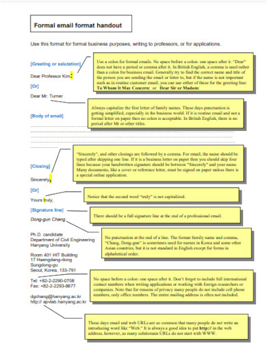 formal email format handout