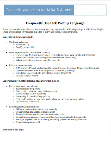 frequently used job posting language