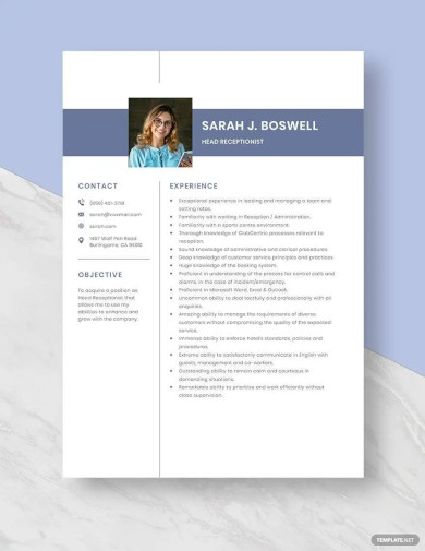 Head Receptionist Resume