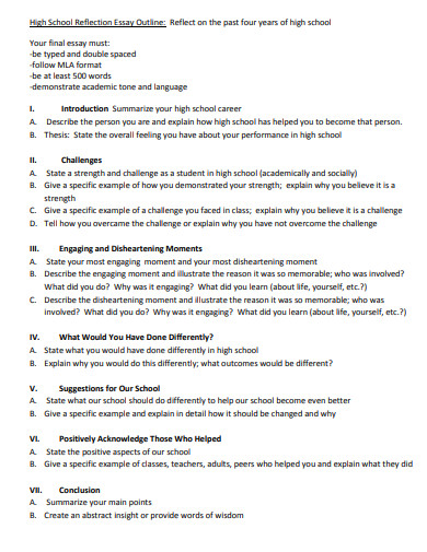 high school reflection essay mla outline