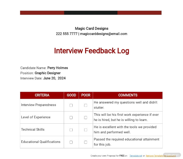 interview feedback log template