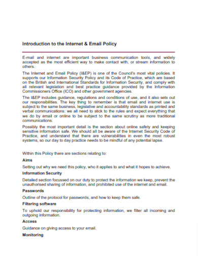 Introduction to the Internet Email Policy