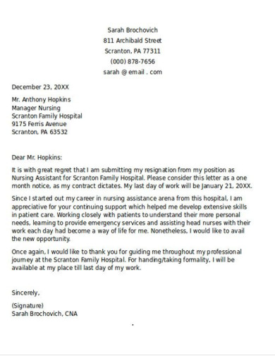 letter of resignation for nurses