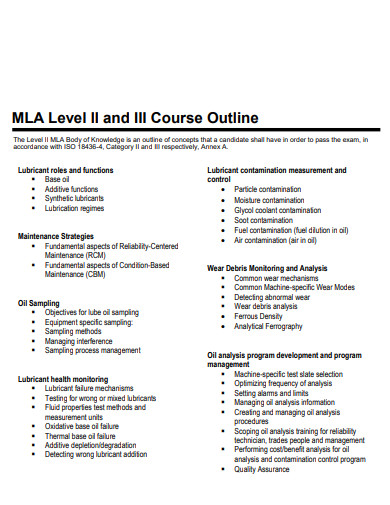 MLA Course Outline