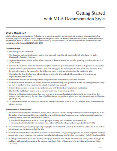 MLA Documentation Style