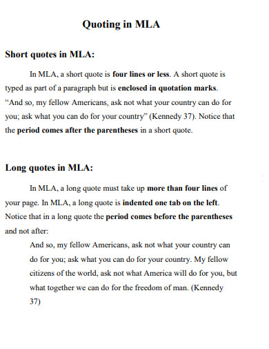 MLA Format Short Quote