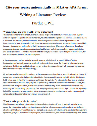 mla purdue owl literature review