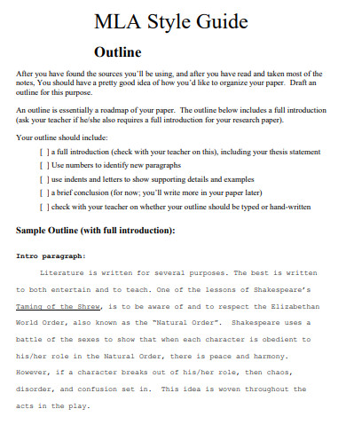 Mla Outline Format In Pdf Examples