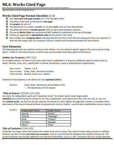mla works cited page checklist