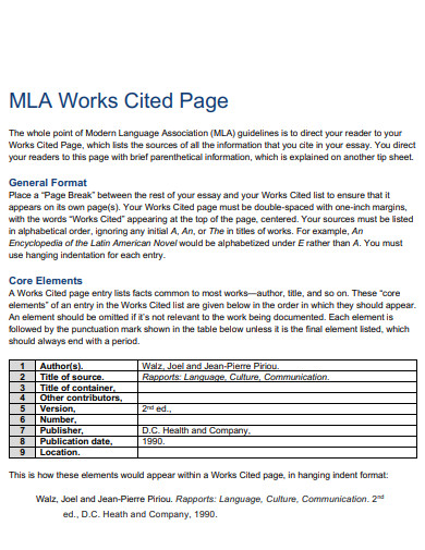 mla works cited page layout