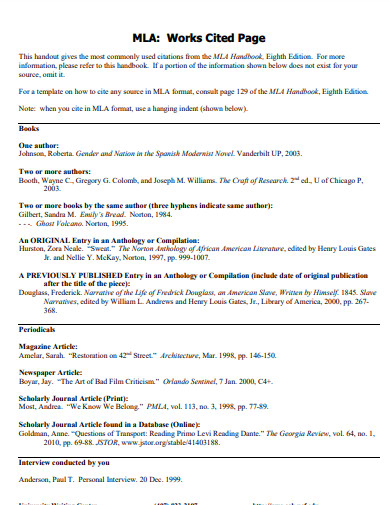 mla works cited page template