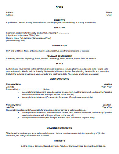 new cna resume sample