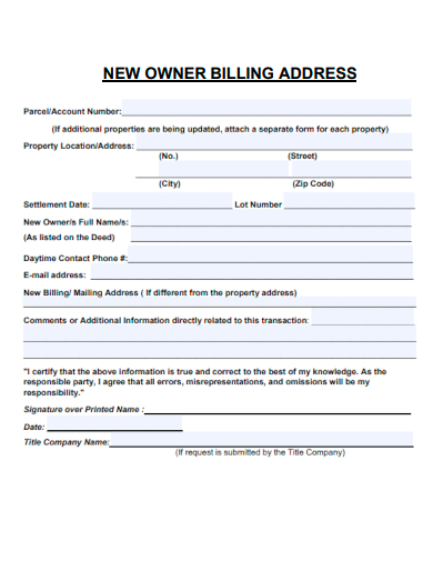 new owner billing address