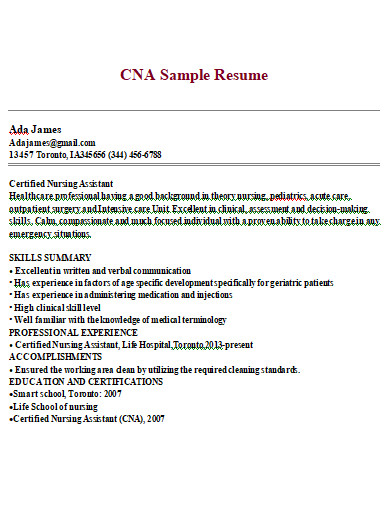 one page cna resume
