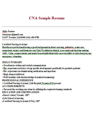 16 Cna Resume Examples In Pdf Ms Word Apple Pages Doc Examples