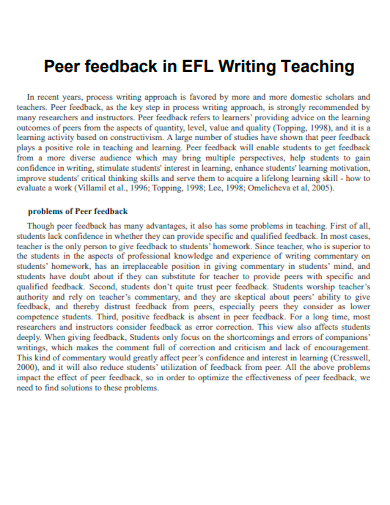 peer feedback in efl writing teaching