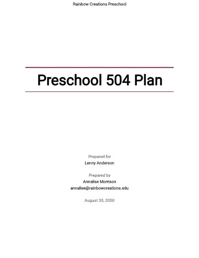 preschool 504 plan template