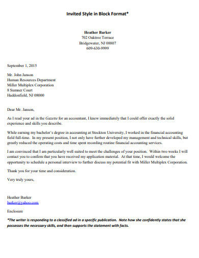 printable employment cover letter