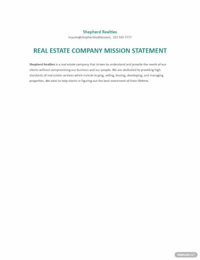 real estate company sample mission statementtemplate