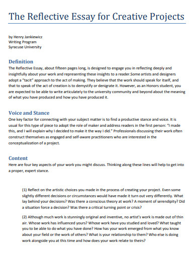 Reflection Essay for Creative Projects