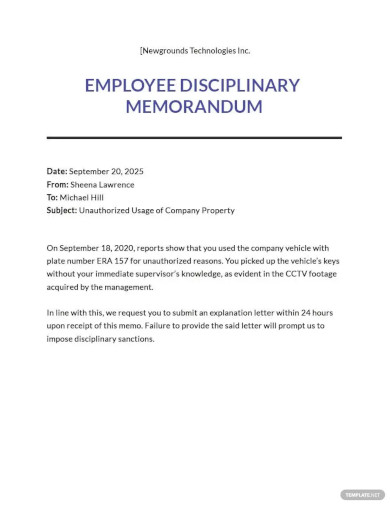 sample memo to employees for discipline template