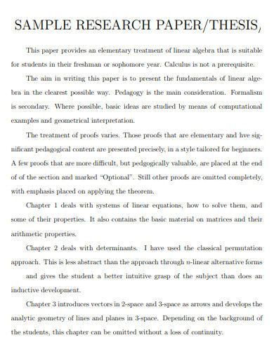 sample research paper thesis