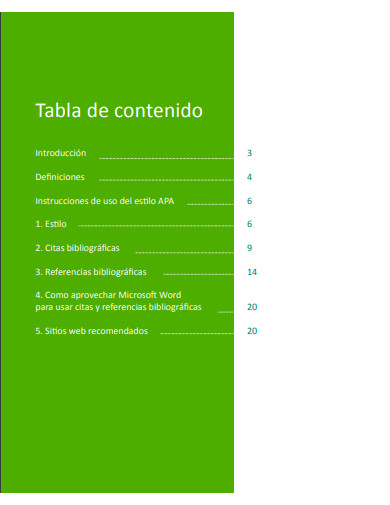 sample table of contents apa