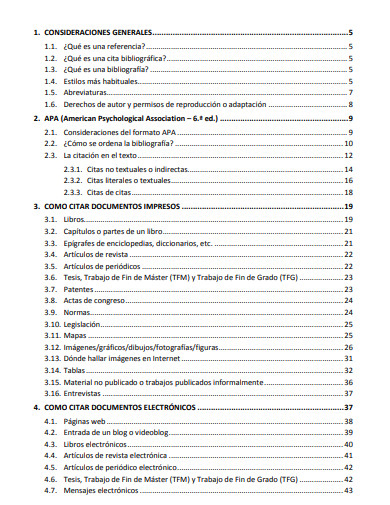 simple table of contents apa