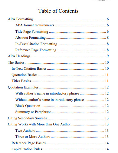 Standard Table of Contents APA